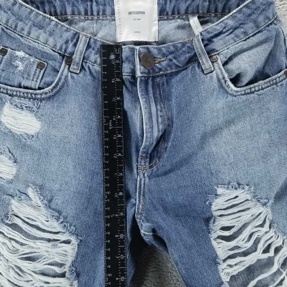 One Teaspoon Shorts Womens 26 Blue Distressed Cut Off Frayed Denim 4" Inseam - Picture 6 of 8
